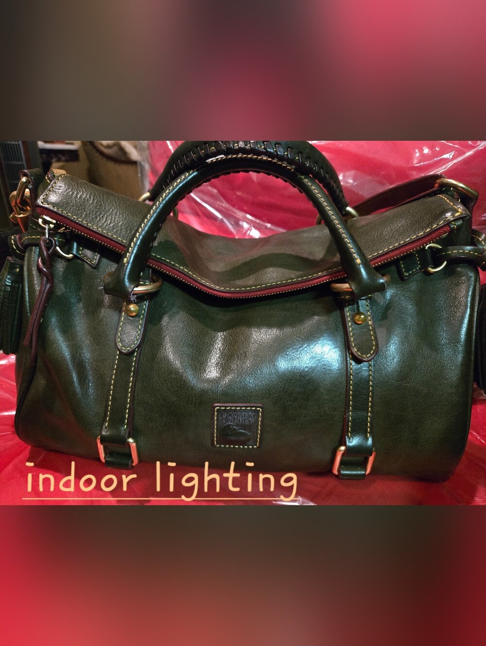 🌻Dooney Large Tassel Satchel Olive Green Leather Shoulder Bag. Beautiful Patina - Picture 13 of 16